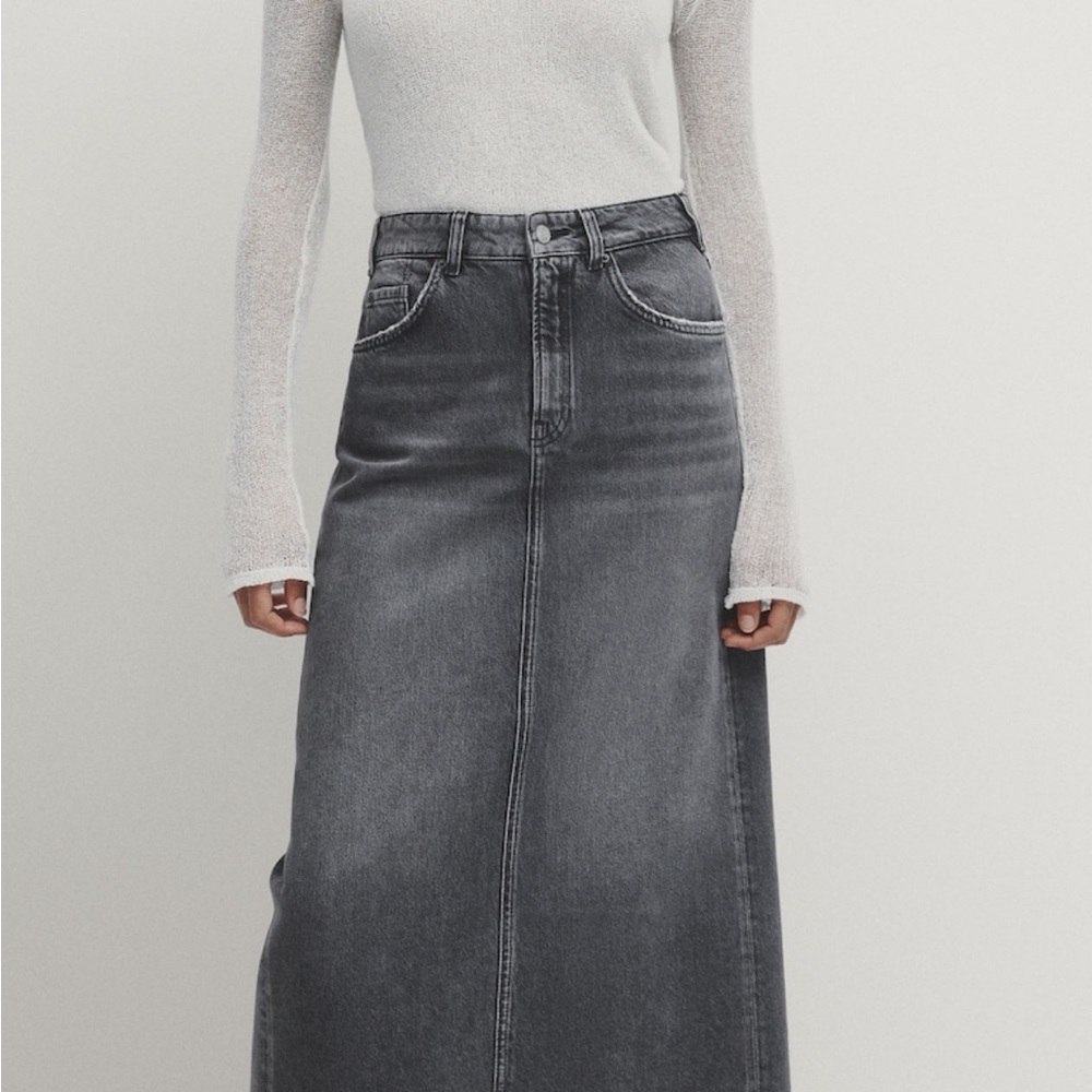 Massimo Dutti Grey Denim Maxi Skirt